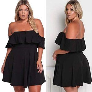 Rosianna Cold Shoulder Strapless Black Ruffle Mini Swing Dress Size 2XL
